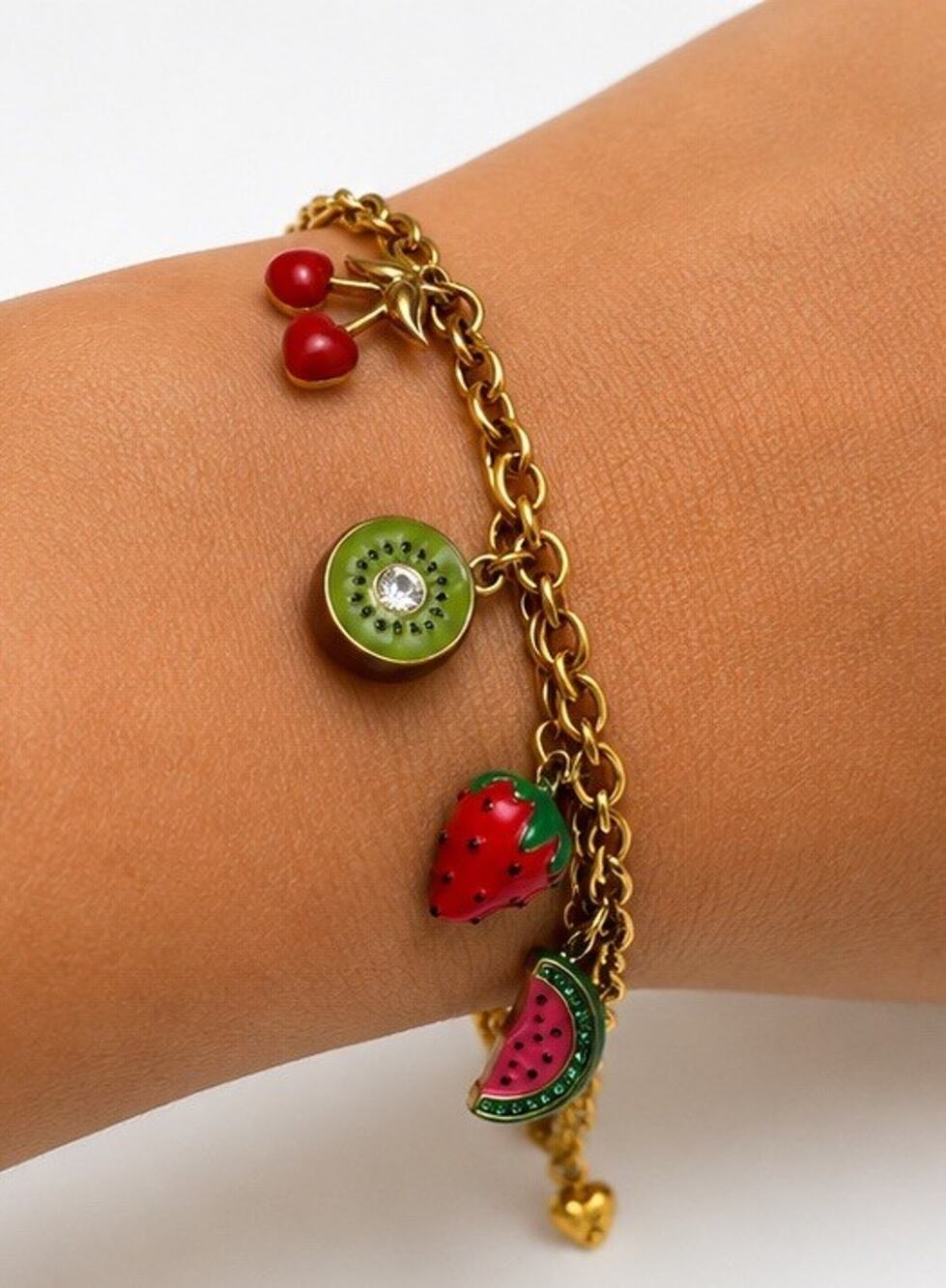 JUICY COUTURE GOLD TONE FRUIT CHARM BRACELET CHERRY KIWI STRAWBERRY WATERMELON